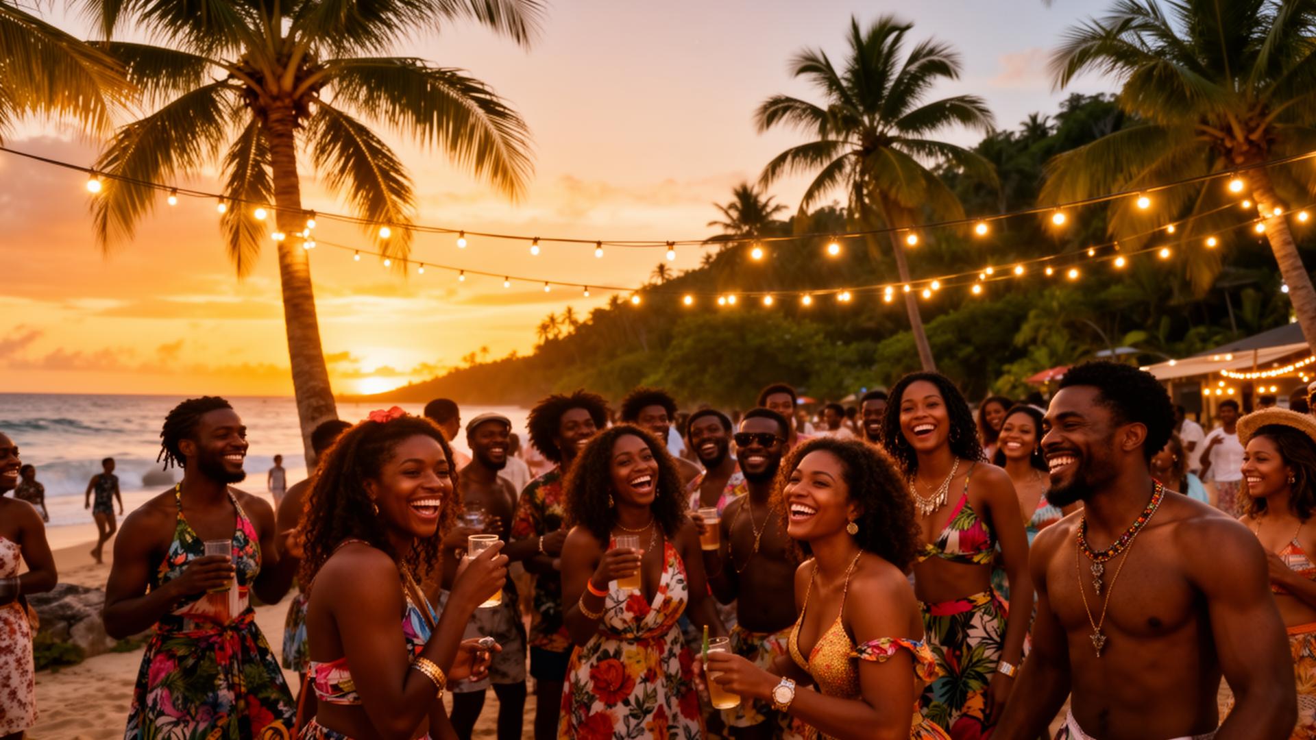 Soirée chaleureuse sur une plage de Martinique au coucher du soleil